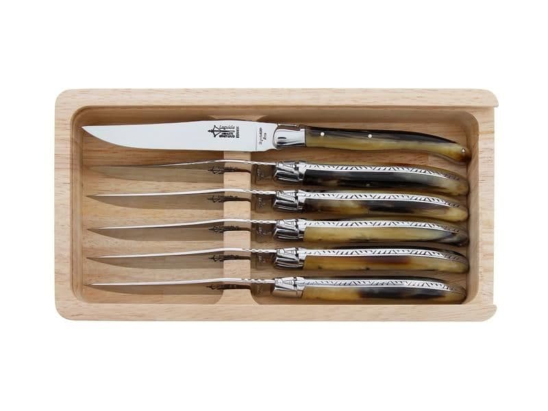 COFFRET 6 LAGUIOLE TABLE G.DAVID F.CORNE BLONDE 23CM